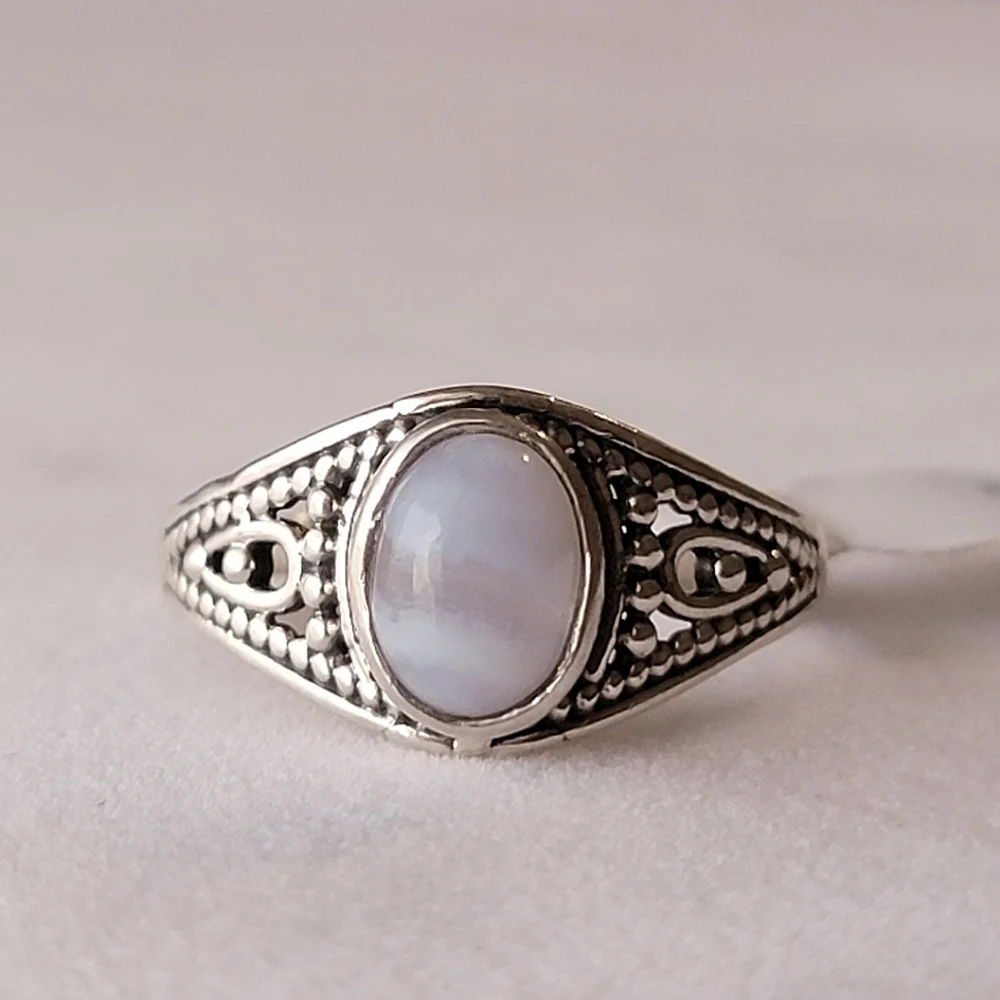 Blue Lace Agate Sterling Silver Class Ring Signed Size 9